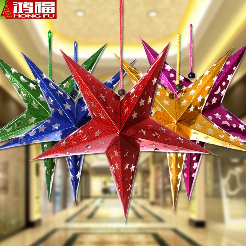 Christmas Decorations Pentagram Hollowed-out Laser Mall Hotel Festival Suspended Ceiling Decoration Hanging for the Stars pentagram