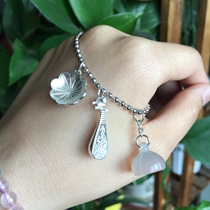 Teachers Day gift Xiaohe original 925 silver jewelry beads falling jade plate pipa bracelet exclusive handmade custom boutique