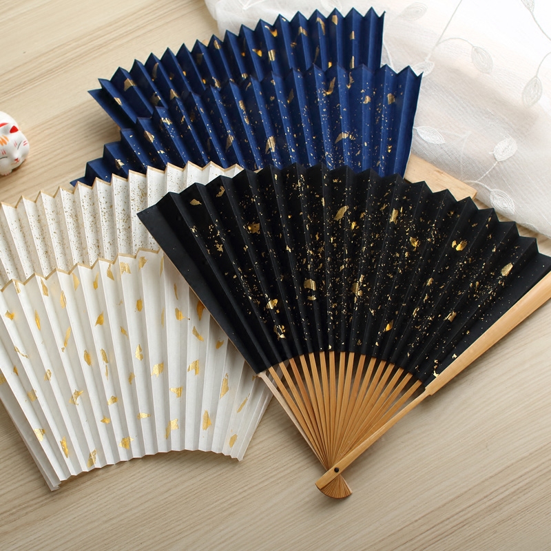 Text play calligraphy folding fan fan Blank rice paper sprinkled gold Rice paper folding fan Su Gong Xuan fan surface