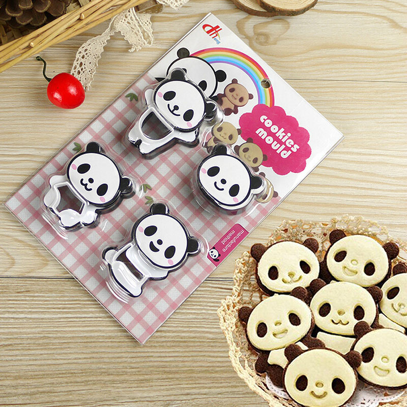 4pcs DIY Creative Eco-Friendly Panda Cookie Mould Set Cartoon Chocolate Baking Tool Pastry