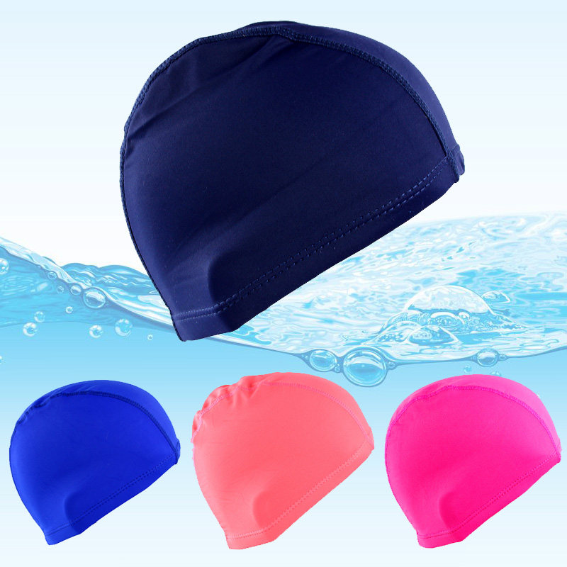 Swimming pool adult men's and women's children's general fashion ear protection nylon cloth Solid color dazzling color suit swimming cap long hair suitable