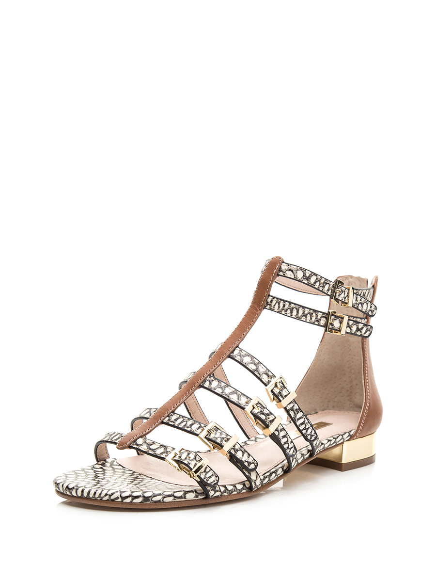VINCE CAMUTO 浅咖啡动物纹针扣搭带罗马凉鞋