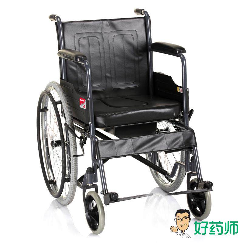送拐杖 鱼跃轮椅H058B 折叠轻便 带坐便带餐桌 老年人轮椅车