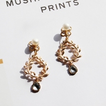 Handmade earless and painless silicone mosquito coil ear clip leaves flower branches crystal natural freshwater pearl retro earring