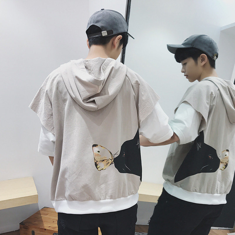 五分袖t恤男个性夏装体恤男短袖韩版潮流衣服学生加肥加大码胖子