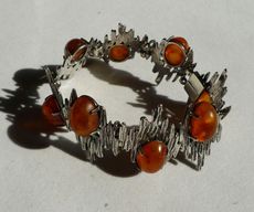 Украшения для рук 德国800实银镶嵌天然琥珀古董手链 长19cm 重41.5克