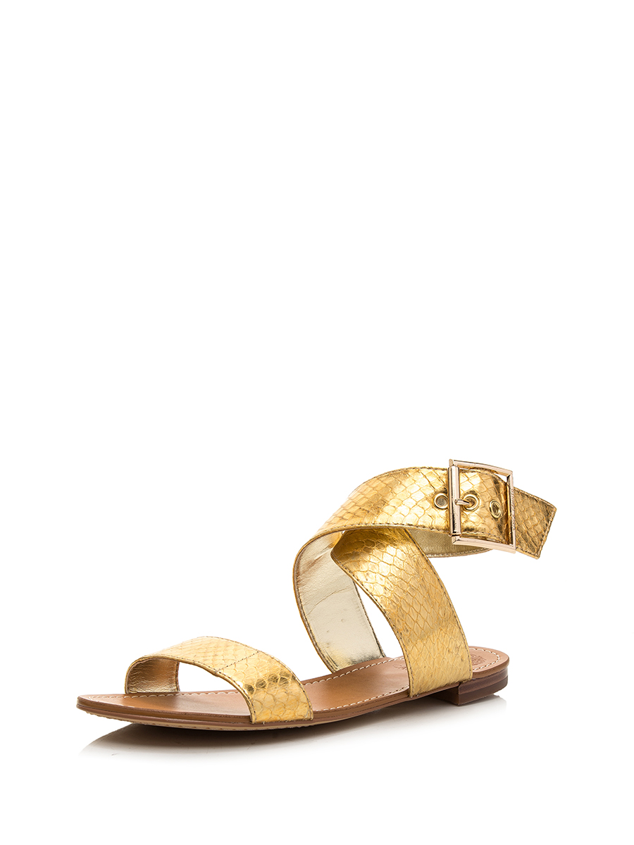 VINCE CAMUTO 金色交叉搭带蛇纹针扣凉鞋
