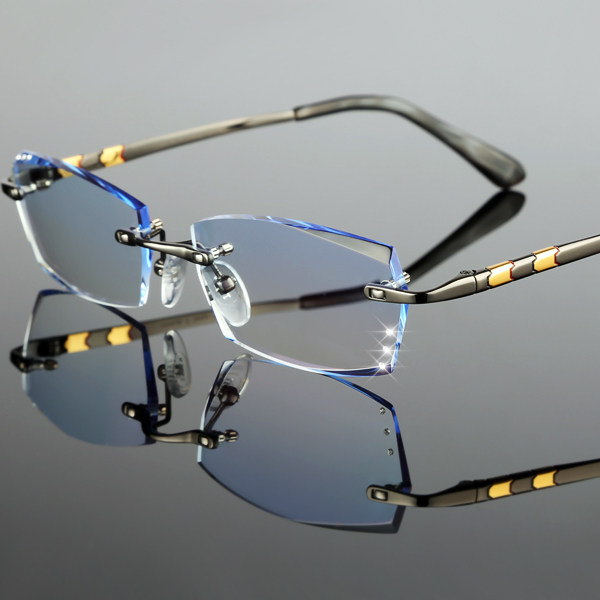 Frameless trimming myopia glasses men's and women's high-end pure titanium ultra-light glasses frame rimless anti-blue finished glasses