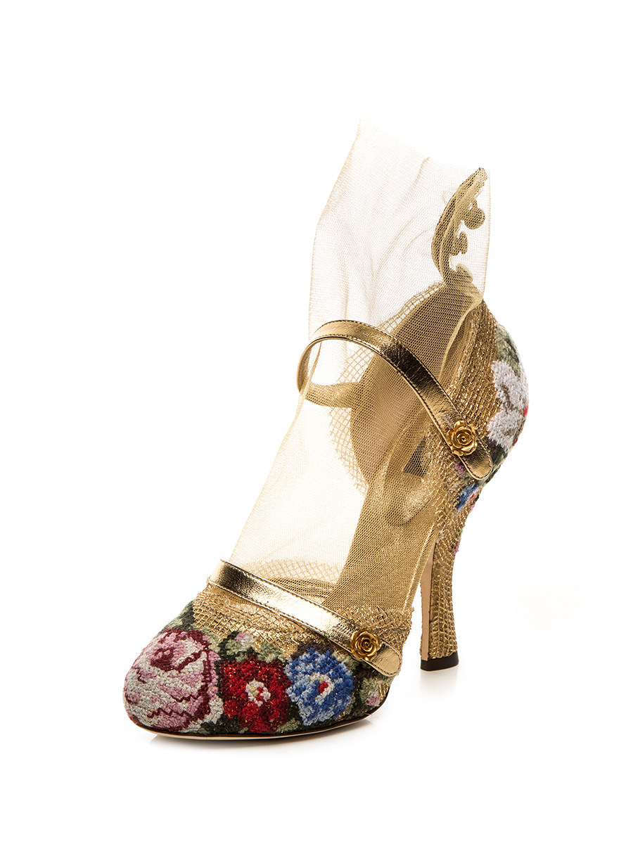 Dolce&Gabbana 金色拼接花卉图案高跟鞋