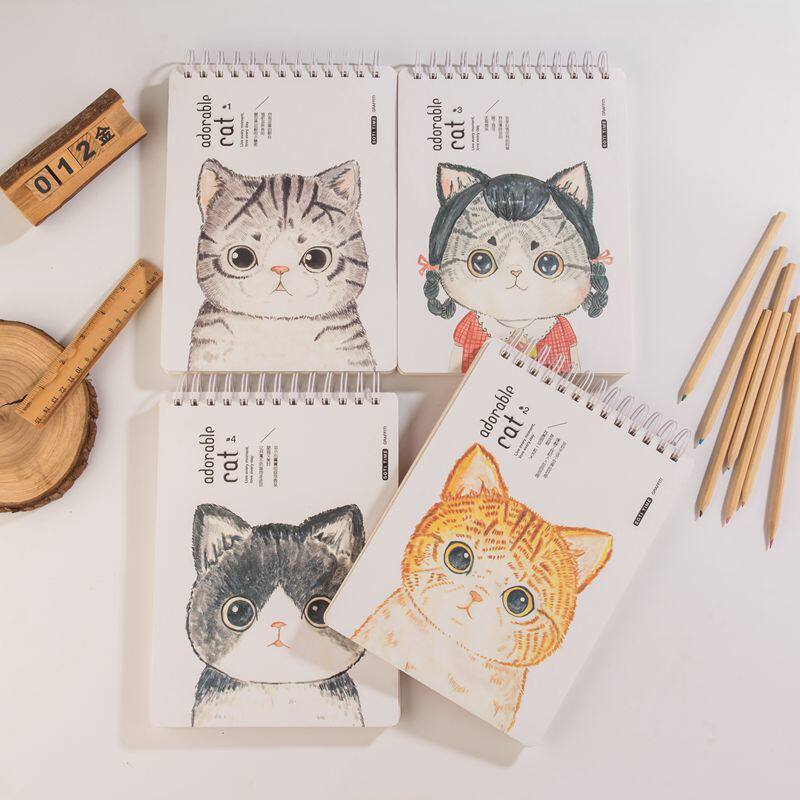Cutie Cat Series 16K sketch book creative hand-drawn graffiti painting book blank sketch book painting coil book
