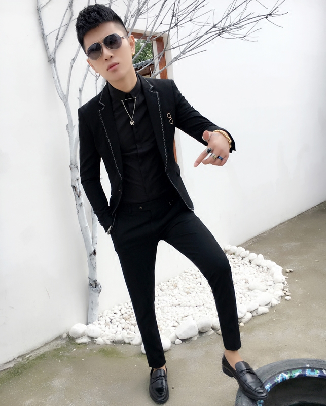 New men's casual Korean version Little Western suit Inn suit Suit Gown Suit Tide Night Store Hairstylist two sets