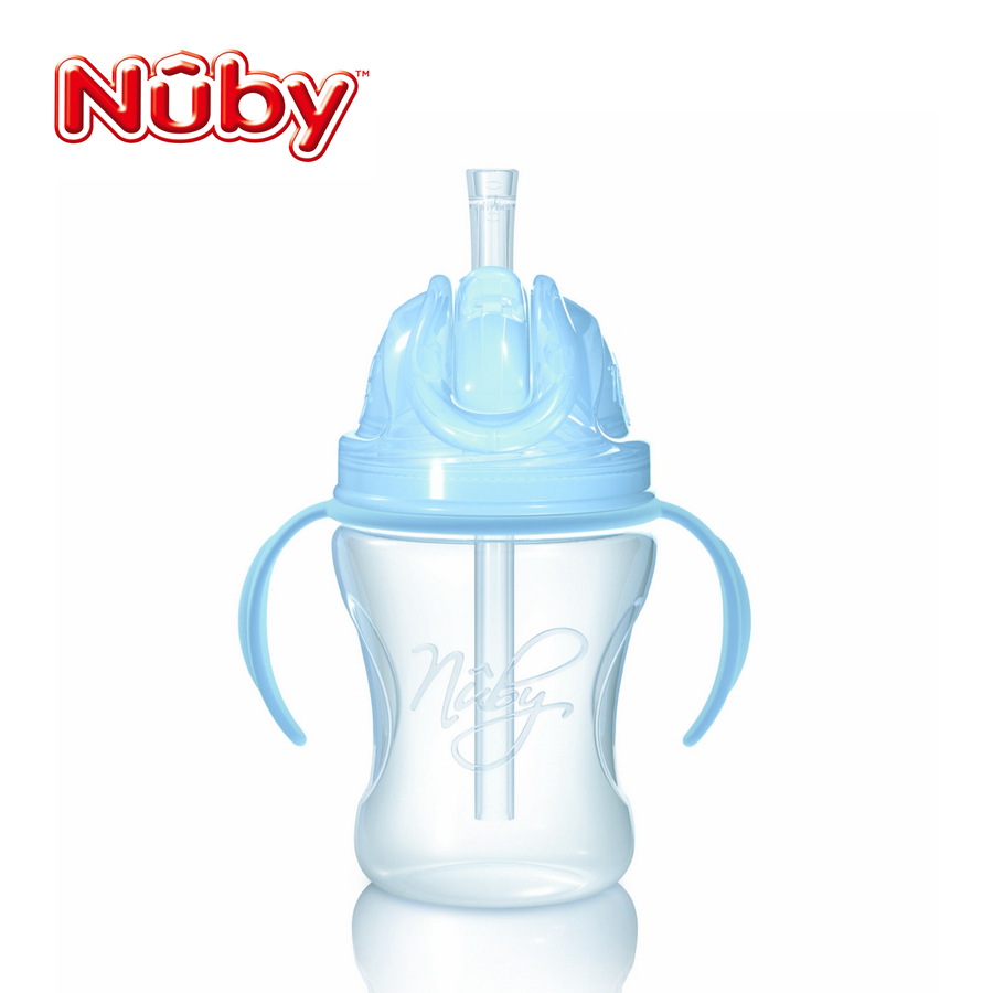 Nuby努比婴儿防漏训练吸管杯 宝宝双耳手柄学饮水杯儿童水杯240ml