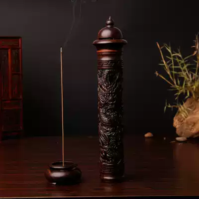 Fufeng red treasure vertical line incense burner mahogany vertical round incense tube ebony carving Panlong solid wood
