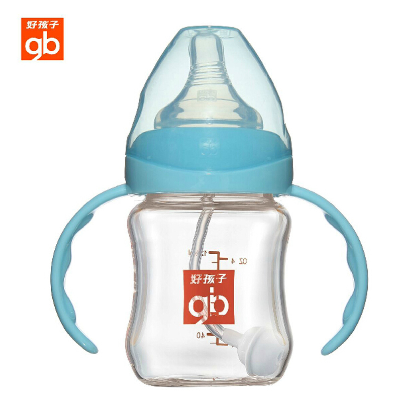 goodbaby好孩子婴儿奶瓶母乳实感宽口径握把带吸管玻璃奶瓶120ml