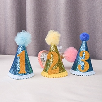 Gold powder digital party birthday hat small tip hat Full Moon 100 days old decoration hat children mini birthday hat