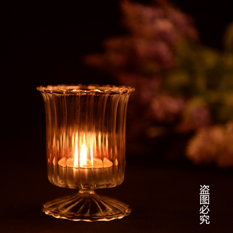 Minimalist Artisanal Glass Candle Holder Cup Style Striped Candle Holder Candle Light Dinner Home Decoration Pendulum