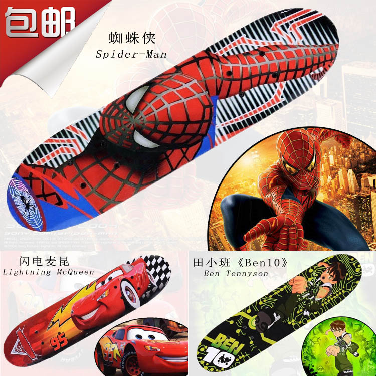 Beginner children's four-wheel skateboard double rocker scooter 4-wheel thickened stroller cartoon spider-man double-sided pattern