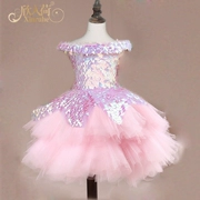 Ghế cho trẻ em Trang phục Trang phục Đuôi ngắn Hồng Sequin Công chúa Thợ may Có thể tháo rời Hiển thị Năm mới Giáng sinh