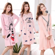 Áo ngủ mùa xuân và mùa thu cotton dài tay hoạt hình Cô gái nhỏ dễ thương gợi cảm váy dài đồ ngủ lỏng bên ngoài mặc dịch vụ nhà