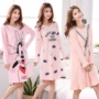 Áo ngủ mùa xuân và mùa thu cotton dài tay hoạt hình Cô gái nhỏ dễ thương gợi cảm váy dài đồ ngủ lỏng bên ngoài mặc dịch vụ nhà váy ngủ đẹp