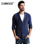 Simwood Jane nam mới của nam giới hỗn hợp len ve áo len cardigan nam đôi túi mỏng đan