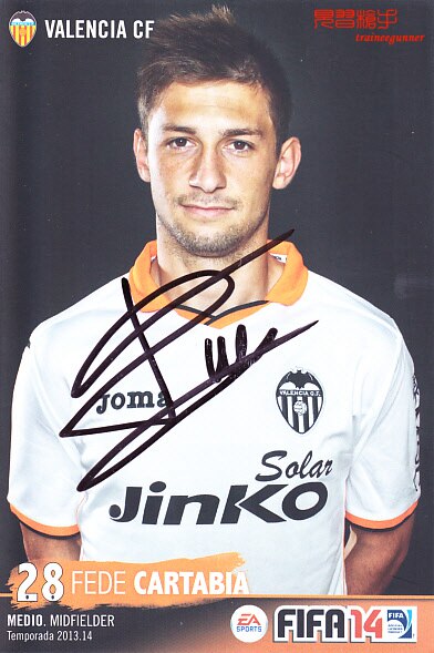 Official signature card for Argentina's U20 national foot Catavia Valencia 2013-14 season