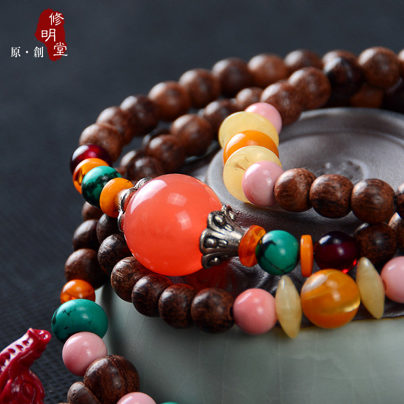 促销 越南天然沉香木佛珠男女士手链手串 108颗奇楠木念珠送礼物