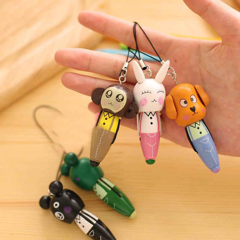 Mini Love Gift Creative Stationery Supplies Wholesale phone Hangpin Wooden Cardrum Ball Pen Primary School Prize
