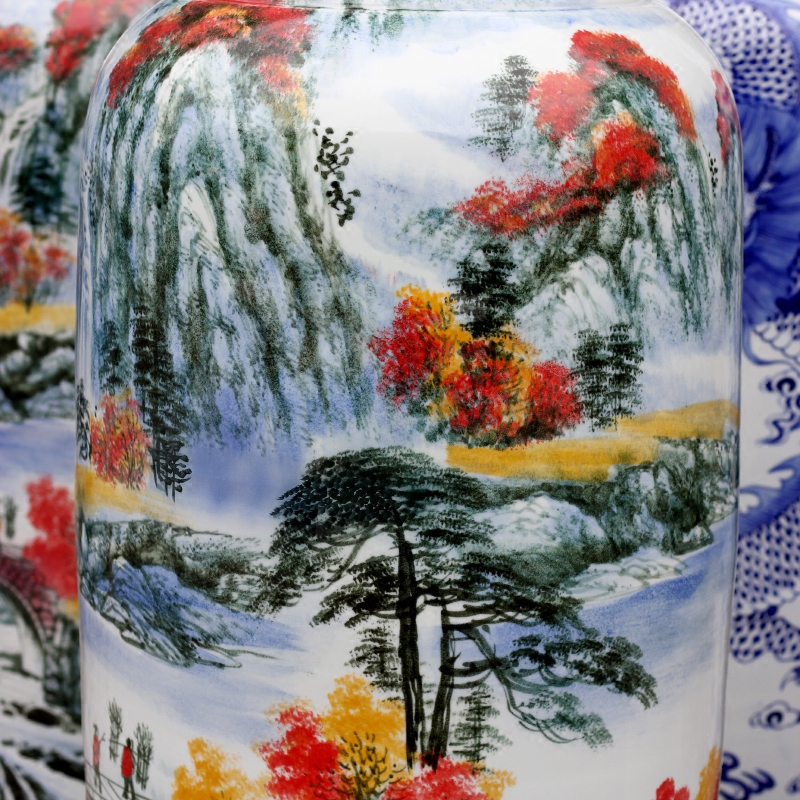 Jingdezhen ceramic hand - made mountain dawn rhyme figure of large vases, the sitting room the hotel Chinese style household furnishing articles ornaments