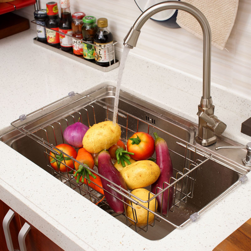 Aurunzer stainless steel retractable washing basket drain tray kitchen sink drain rack vegetable washing rack dish rack