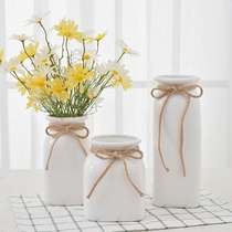Fresh literary white hemp rope vase ceramic dry flower vase modern simple insert decorative flower flower bottle ornaments