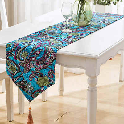 Retro Peacock Blue Table Flag Bed Tail Towels to be featured National Wind Hotel Guest House Bed Flag Cushions Tablecloth Tablecloth
