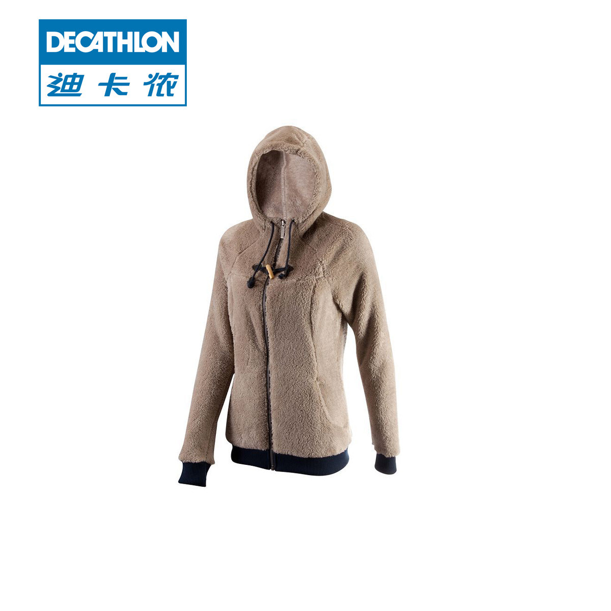 迪卡侬 户外抓绒衣外套女 加厚正品仿羊羔绒 带帽套头衫 QUECHUA