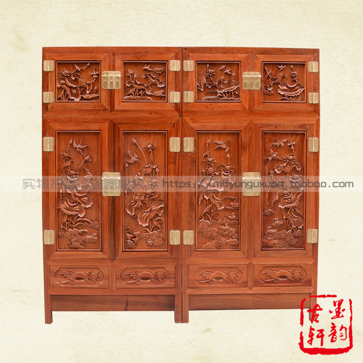 Mahogany wardrobe Burmese pear carved top box cabinet large fruit red sandalwood board 3 cm thick wardrobe solid wood wardrobe