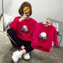 2020 Winter South Korea Dongdaemun mother and daughter rabbit hair ball ice cream medium long thick sweater velvet parent-child outfit