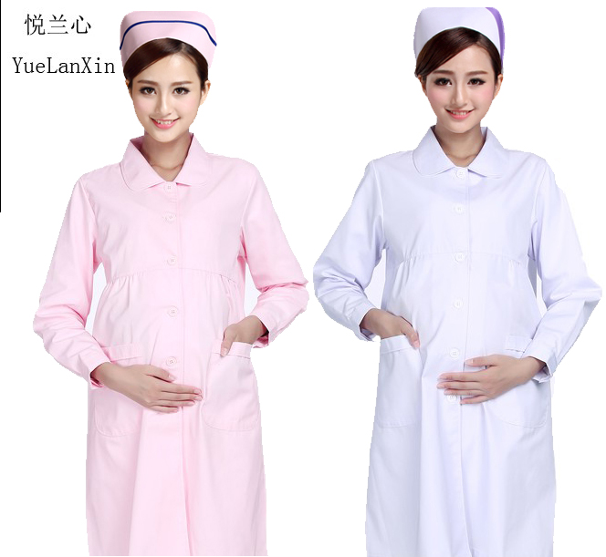 Yuelan heart new round neck doctor's clothes nurse clothes large size maternity clothes winter clothes long-sleeved pregnant women's white coat