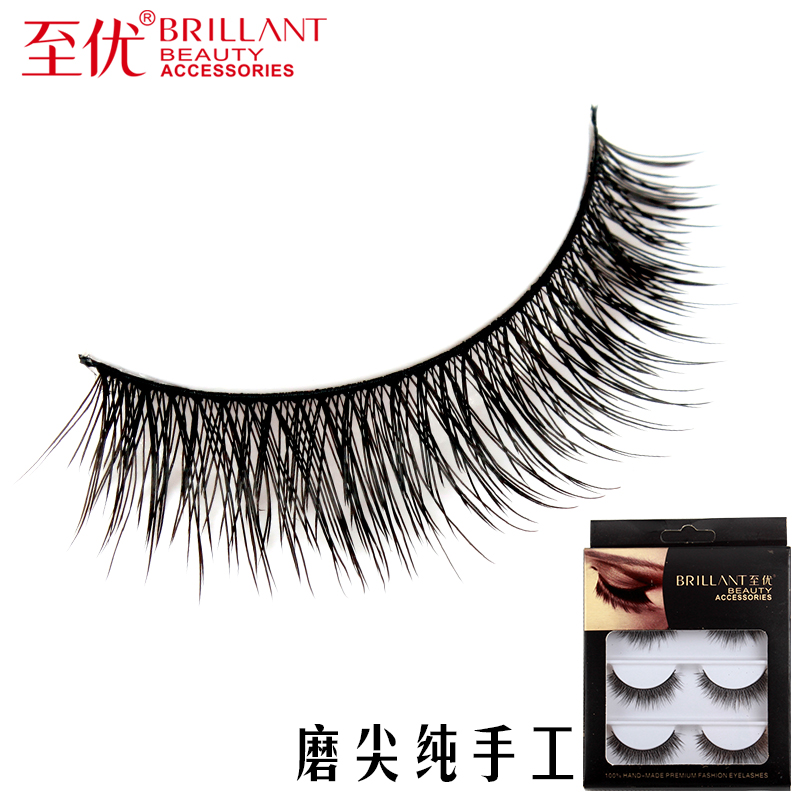 至优日系假睫毛纯手工磨尖自然逼真裸妆眼睫毛浓密交叉软梗纤长款