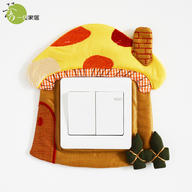 Boutique fabric switch stickers Embroidery switch sets of wall stickers Three-dimensional switch stickers Socket sets of wall fire stickers (mushroom room)