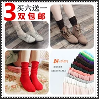 Vớ cotton nguyên chất Mùa xuân và mùa thu kẹo màu xoăn dài vớ nữ bốn mùa vớ ống Nhật Bản tất đẹp