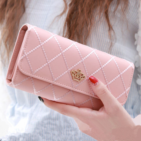 New Korean-Style Fashion Diamond-Patterned Metal Crown 70% off Models Women's Long Large-Capacity Wallet with Zipper