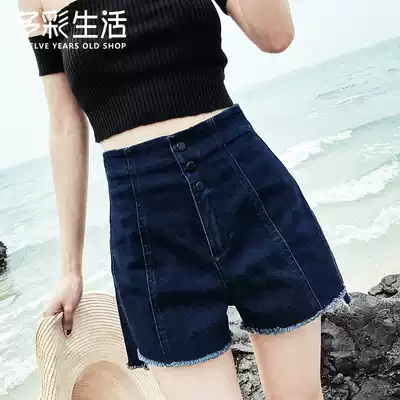 New Korean burlap ins Super fire 2021 summer high waist denim shorts Women summer thin wide leg pants Limited