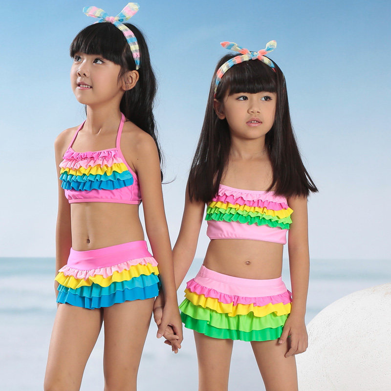 2017 new cute Korean version size girls swimsuit children split baby cake skirt set hot spring swimsuit