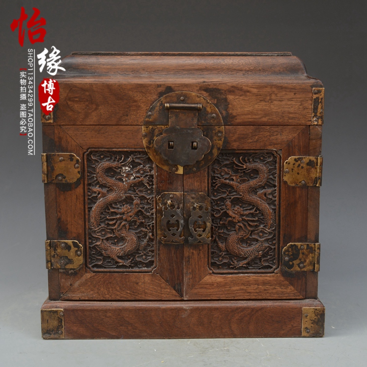 Ancient Play Antique Old Objects Old Goods Collection Grass Flowers Pears Carved Dragon Grain Cabinets Small Wooden Case Old Goods Box Accessories Lock