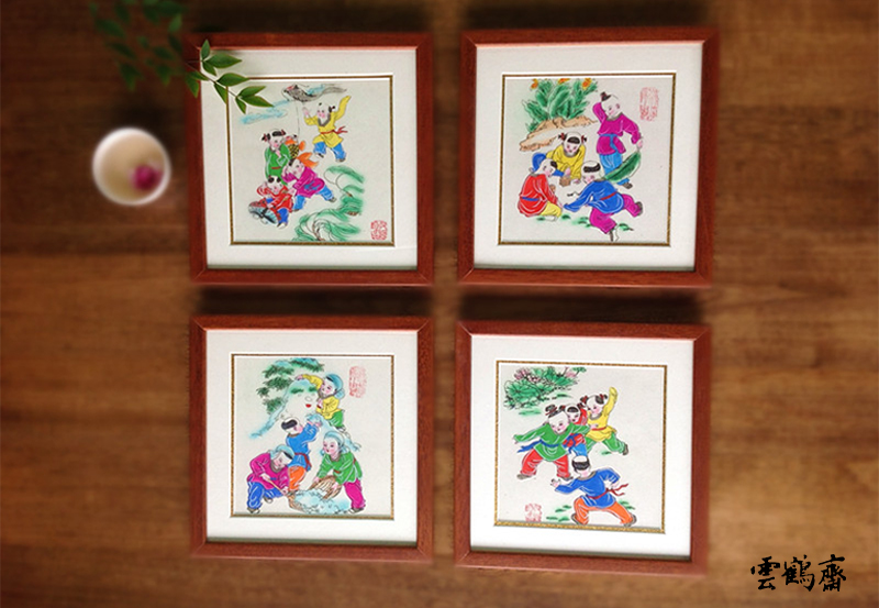 Fu Xingfa (children's frame painting) Mianzhu Year painting pure hand painted solid wood mounting (a)