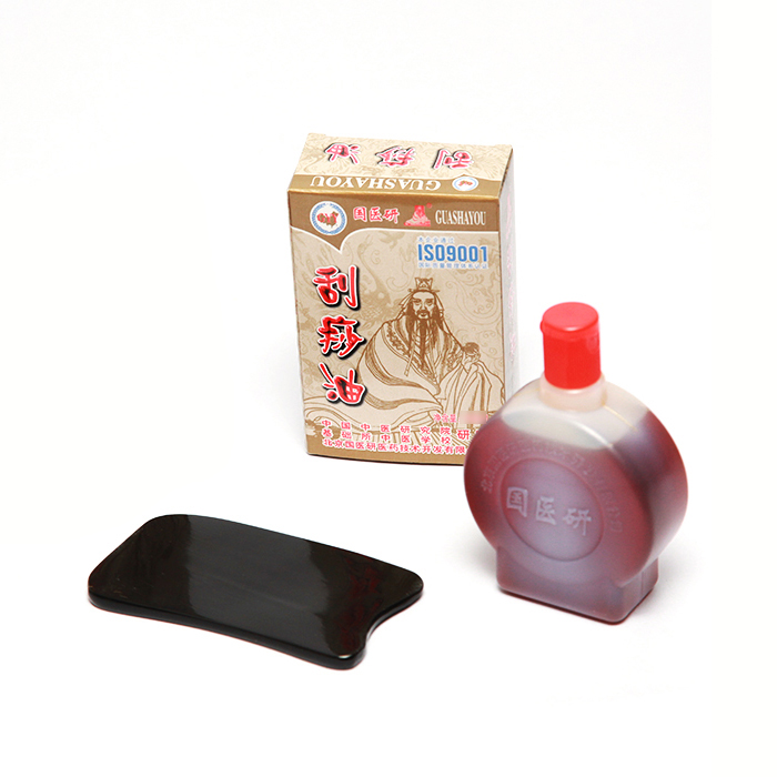 国医研刮痧板刮痧油套装 天然牛角刮痧板面部背部刮痧油套装qx