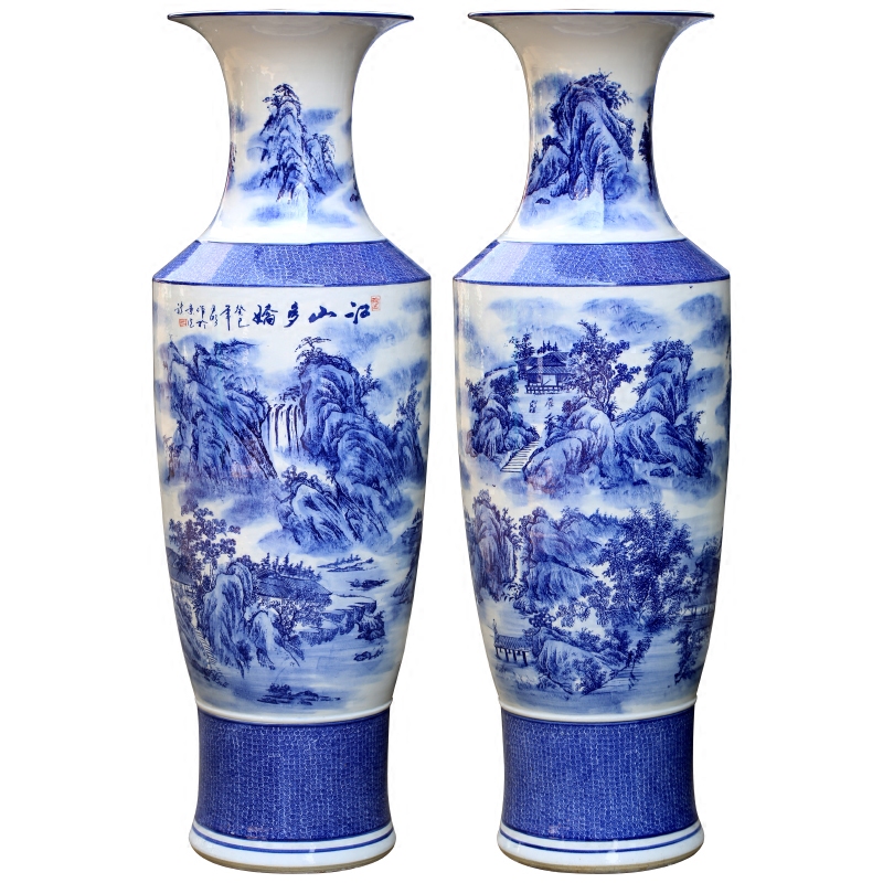 Blue and white porcelain of jingdezhen ceramics jiangshan home sitting room adornment is placed more charming landscape painting of large vase