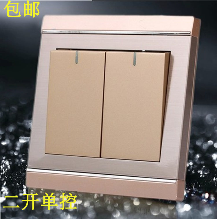 Type 86 switch socket panel stainless steel wire drawing M8 champagne gold double switch single control two open single control switch