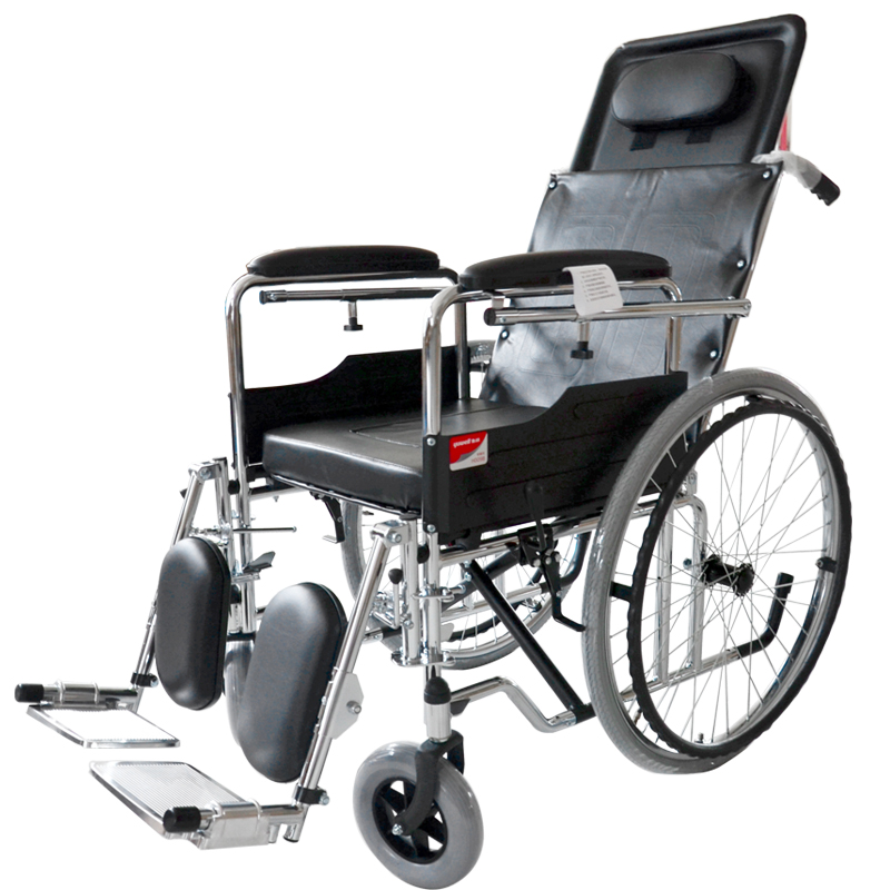 鱼跃轮椅H009B 带坐便高靠背可半躺配餐板 便携折叠老年人轮椅车