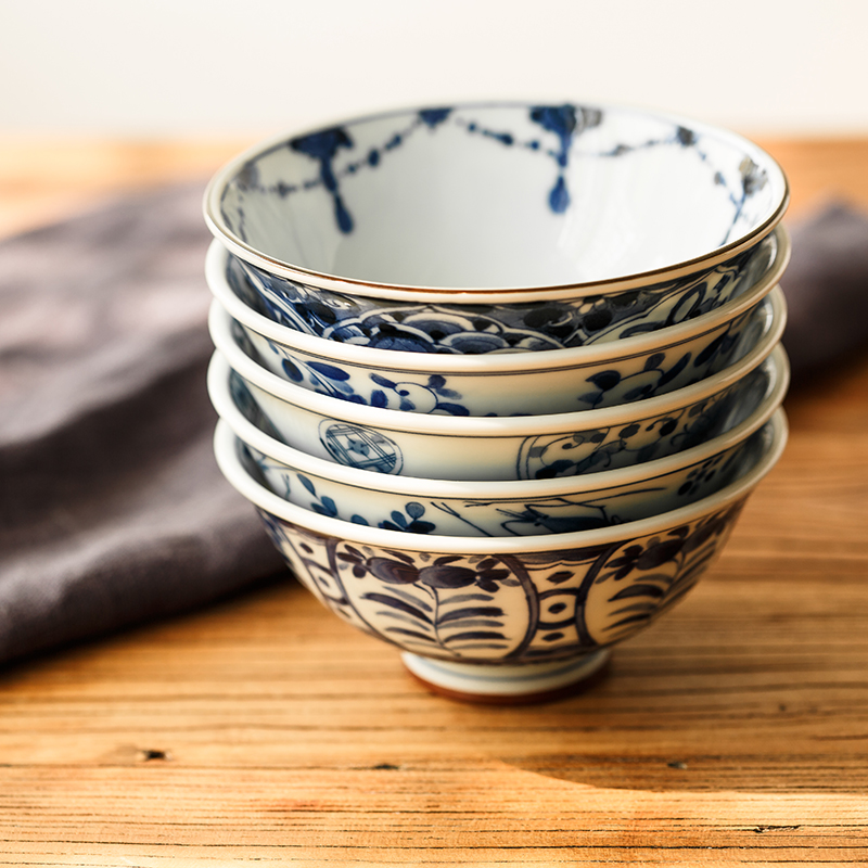 Blue winds don Japanese household ceramic bowl bowl of rice bowls bowl rainbow such use Japan imported tableware tall bowl to eat bread and butter