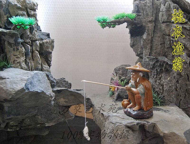 Landscape Bonsai Tea Pet Fish Tank Landscaping Accessories Jiang Taigong Fishing Squat Weng Fisherman Home Ceramic Ornament Decoration